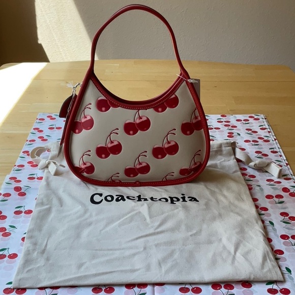 🍒 COACH ERGO SHOULDER BAG IN COACHTOPIA LEATHER WITH CHERRY PRINT - Picture 10 of 16